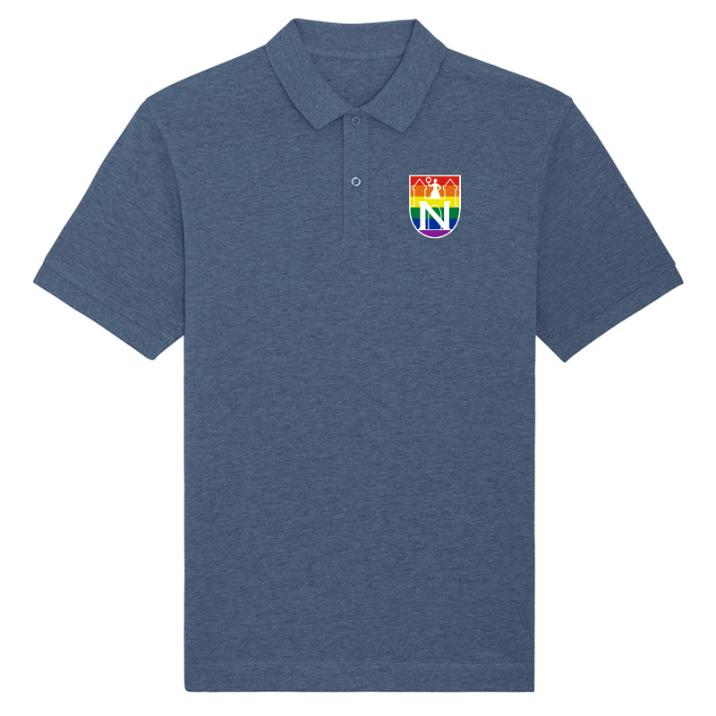 Herren-/Unisex-Polo-Shirt mit Stick - Dark Heather Blue - "N Regenbogen" - 2XL